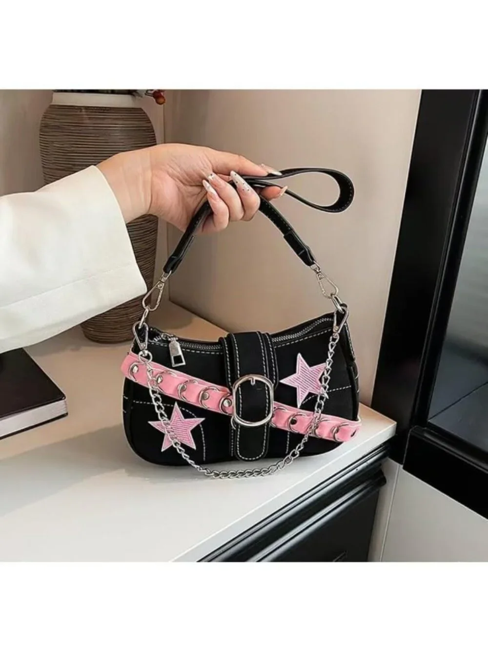 Trendy Y2K Black Shoulder Bag | Cute Crossbody Purse for Goth Punk Style Women